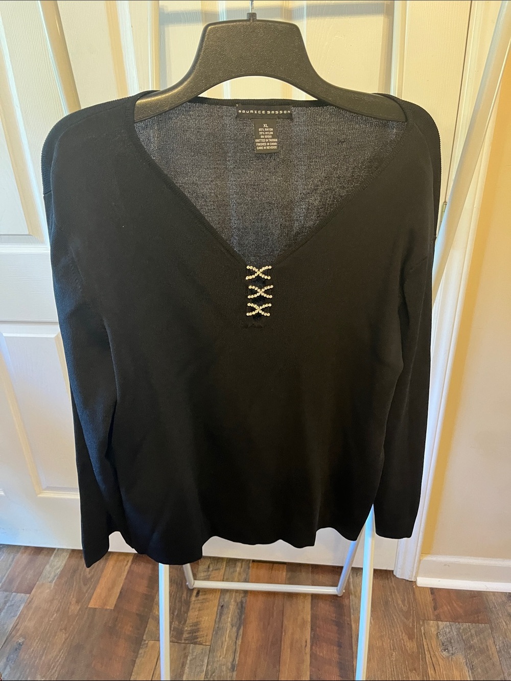 Maurice's Black V-Neck Sweater with Crystal Accent